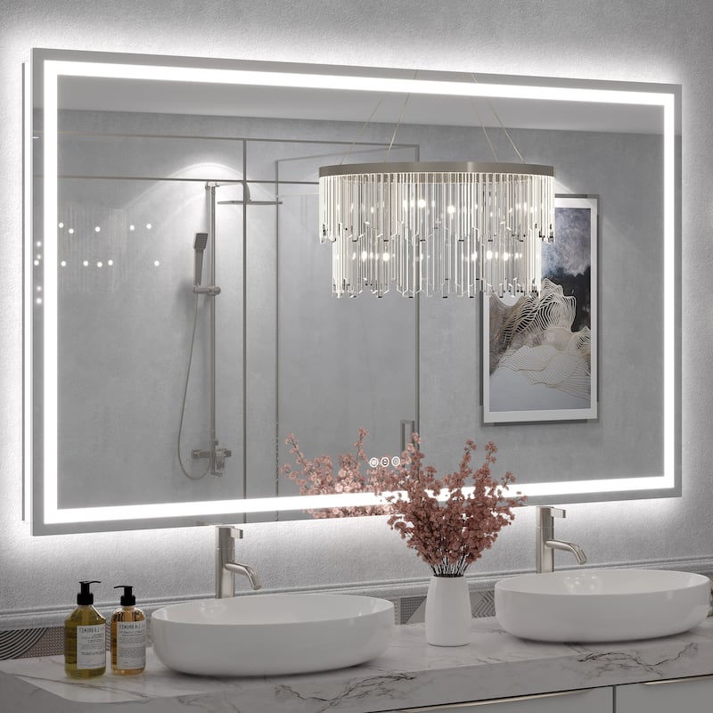 Large LED Bathroom Mirror with UL Listed, Front and Backlit, Anti-Fog, 3 Color Temperature, Dimmable