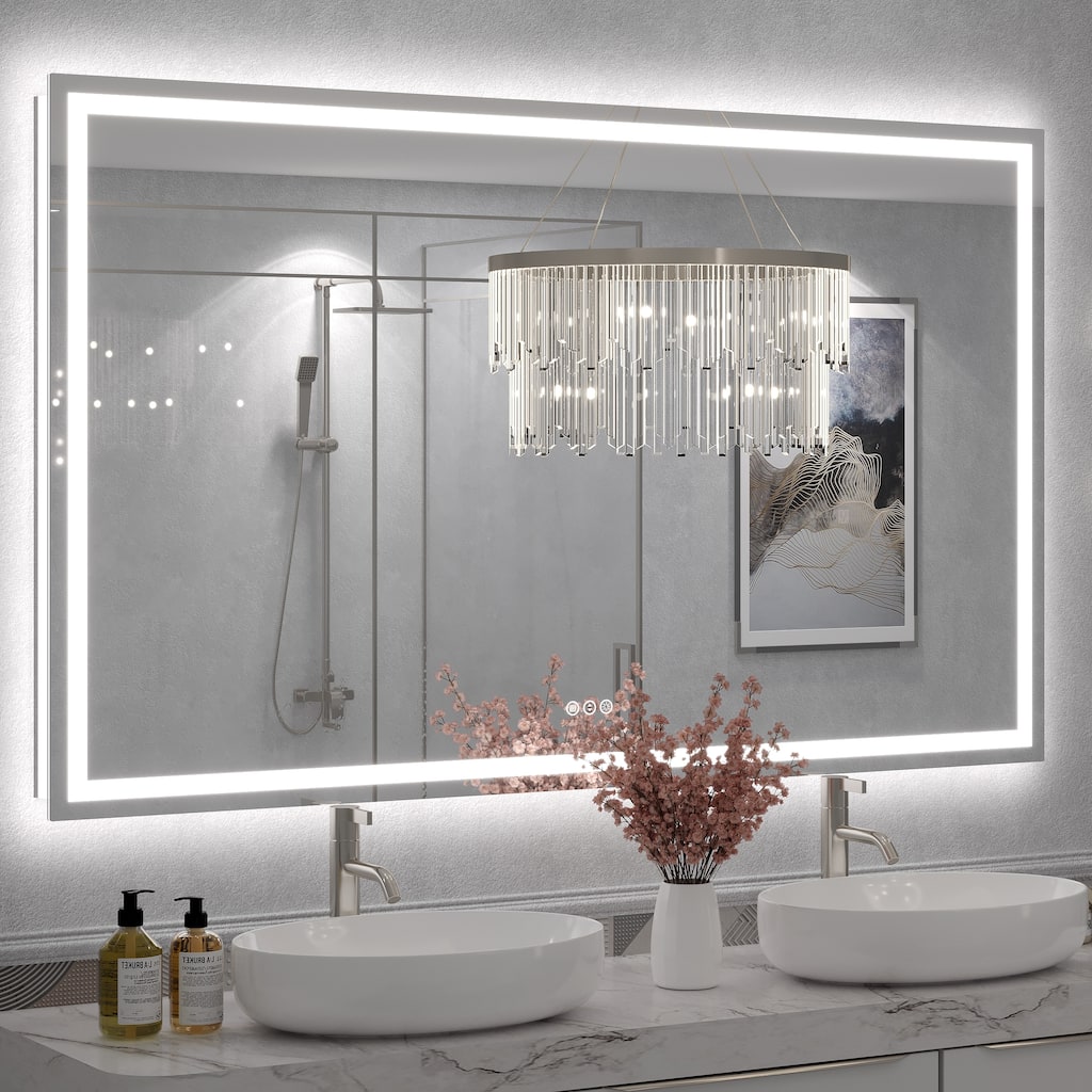 Large LED Bathroom Mirror with UL Listed, Front and Backlit, Anti-Fog, 3 Color Temperature, Dimmable