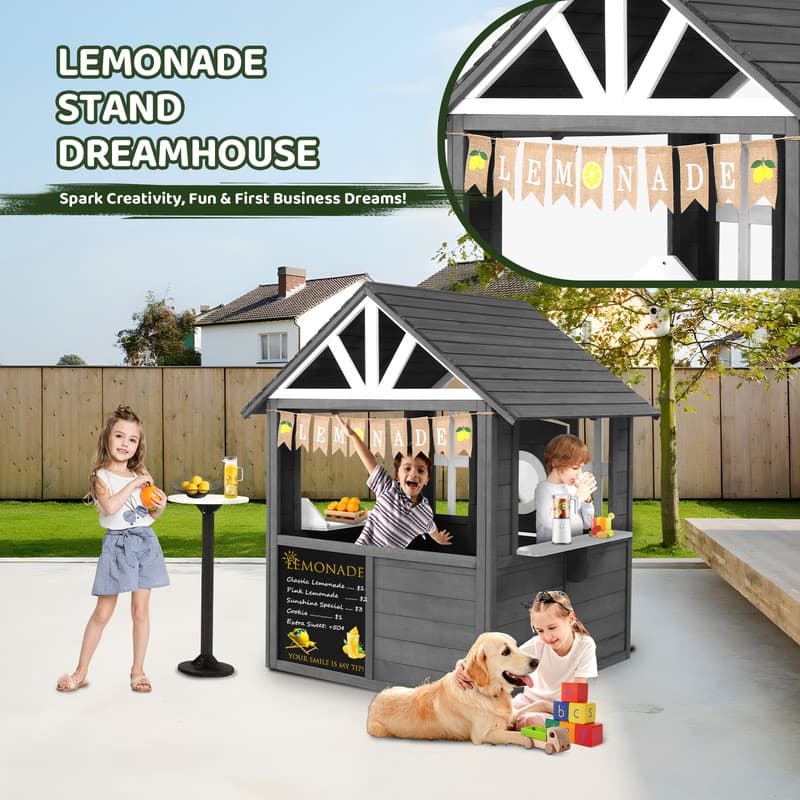 Kids Wooden Outdoor Playhouse with Lemonade Stand, Split Door for Kids Ages 3-8 - N/A