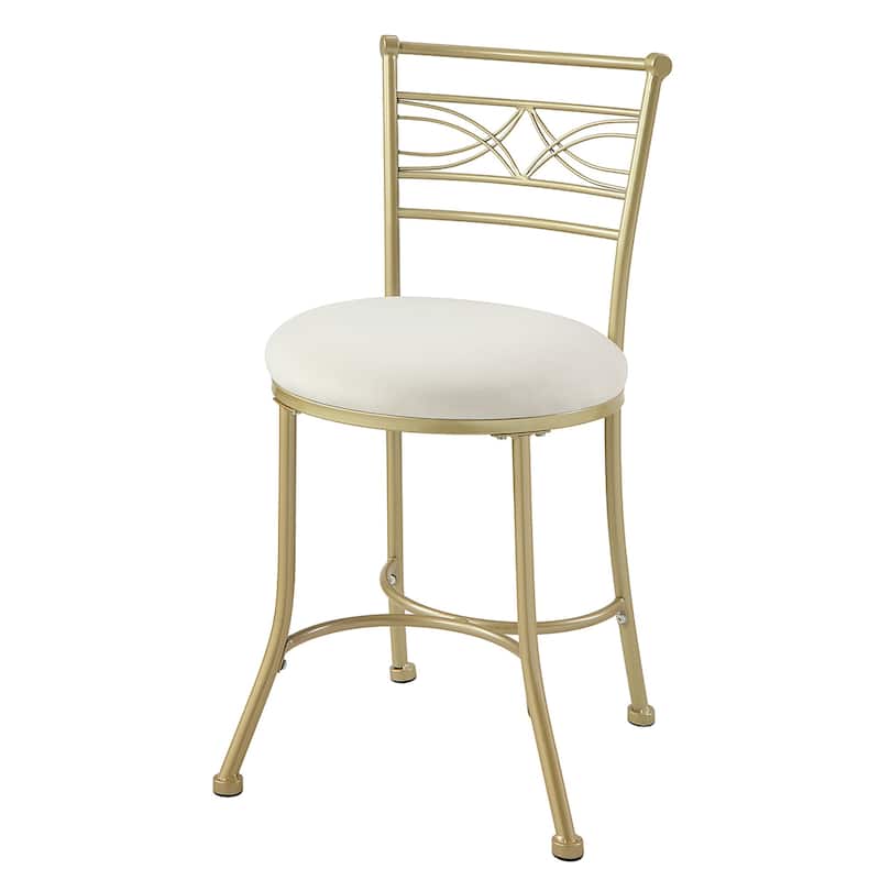 Azalea Park Art Decor Upholstered Iron Vanity Stool - Gold & White - 16.14 W x 19.88 D x 30.63 H"