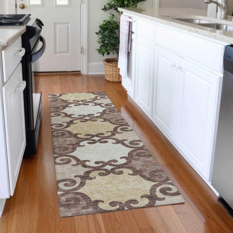 Premium Washable Super Soft Ornate Scroll Mayfield Rug - Brown - 2'3" x 7'6"