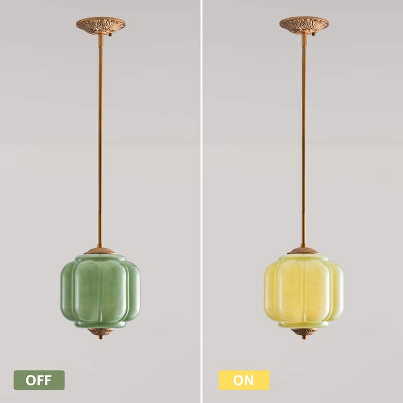Starsky 1-Light Retro Pumpkin Shaped Glass Pendant Light - Green