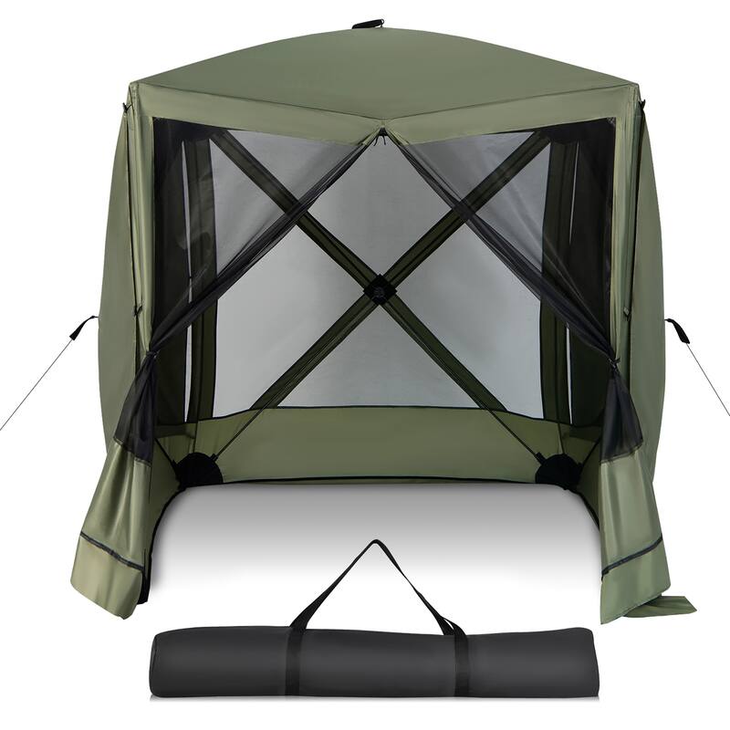 Costway 6.7 FT x 6.7 FT 4-Panel Pop up Camping Gazebo Quick-Set with 2 - See Details - Green