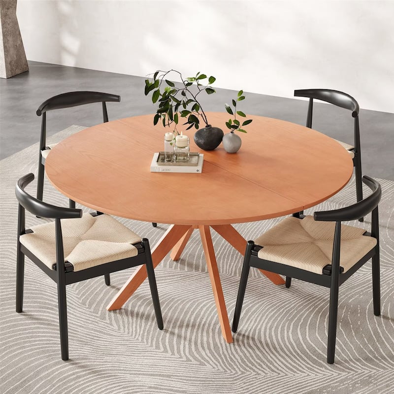 47.2" Solid Wood Round Dining Table for 4-6 People with Intersecting Pedestal Base