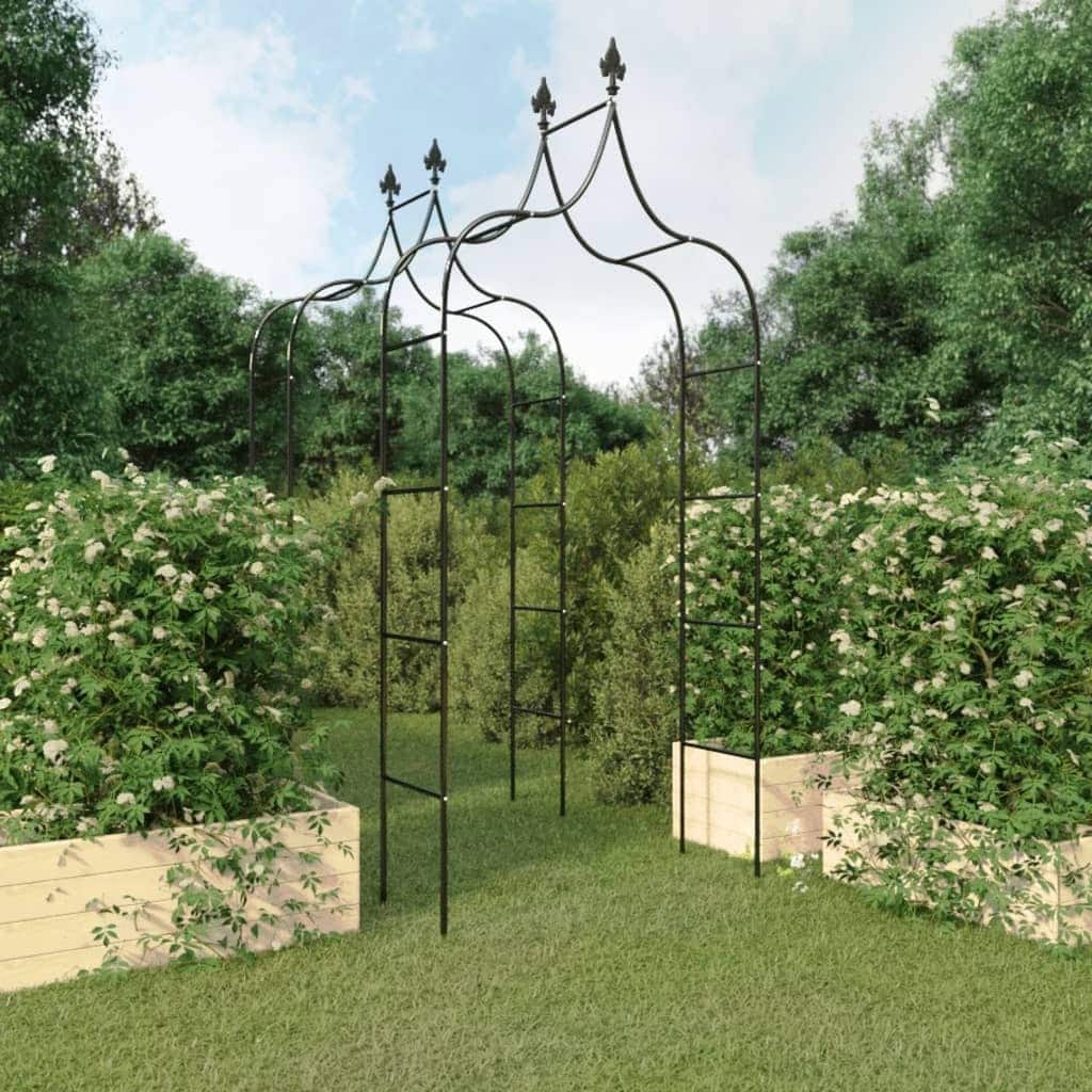 vidaXL Garden Arch Black Powder-coated Steel Large Decorative Inlays