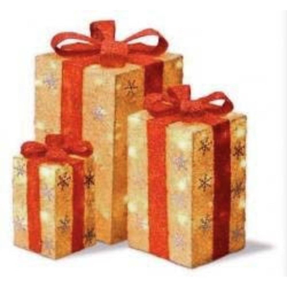 Shop Set Of 3 Lighted Tall Gold Sisal Gift Boxes With Red Bows