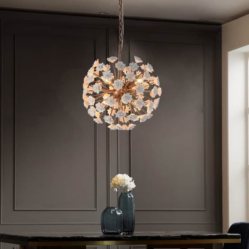 Modern Glam 6-Light Unique Globe Flower Chandelier Ambiance Ceramic Kitchen Island Pendant for Dining Room - D 18''