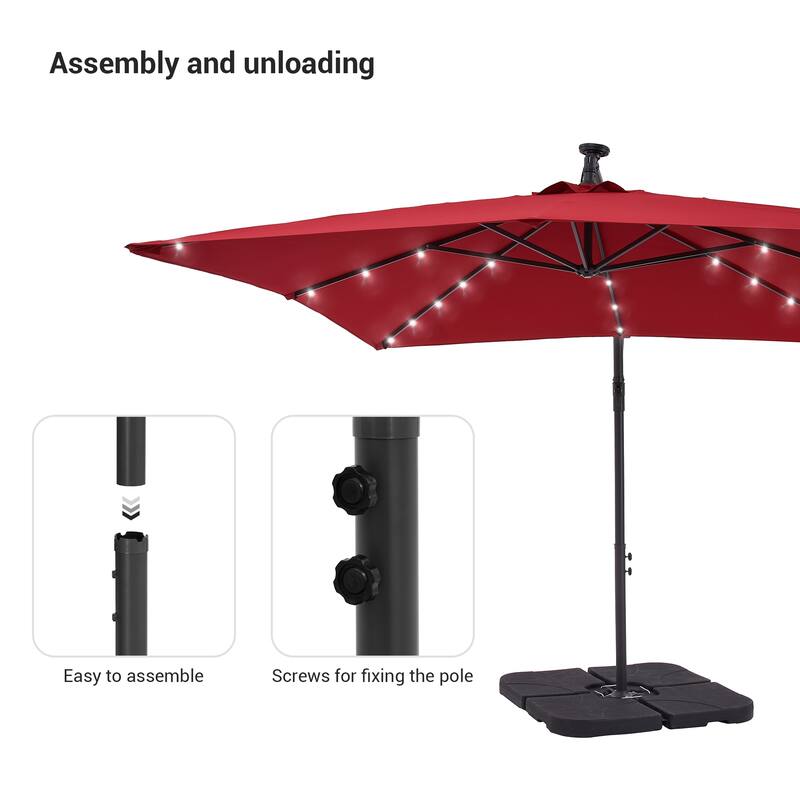 LIVOOSUN 8.2Ft LED Square Offset Hanging Patio Umbrellas w/Base