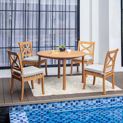 Cambridge Casual Lowell 5-piece Teak Patio Dining Set with Round Dining Table