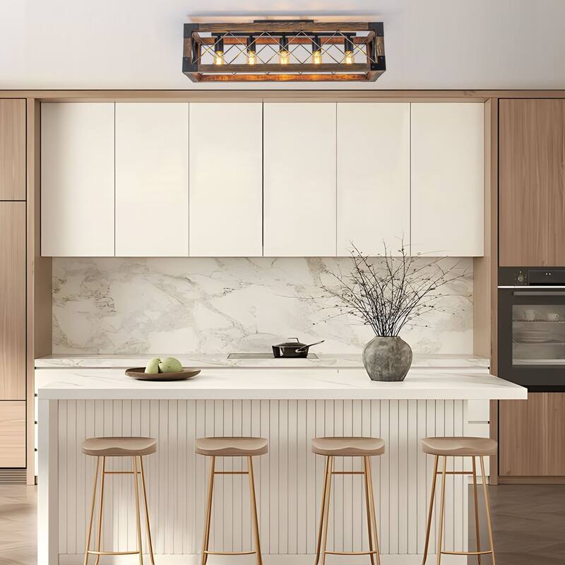 Starsky 5-Light 31.5in. Farmhouse Rectangular Lantern Flush Mount Ceiling Light