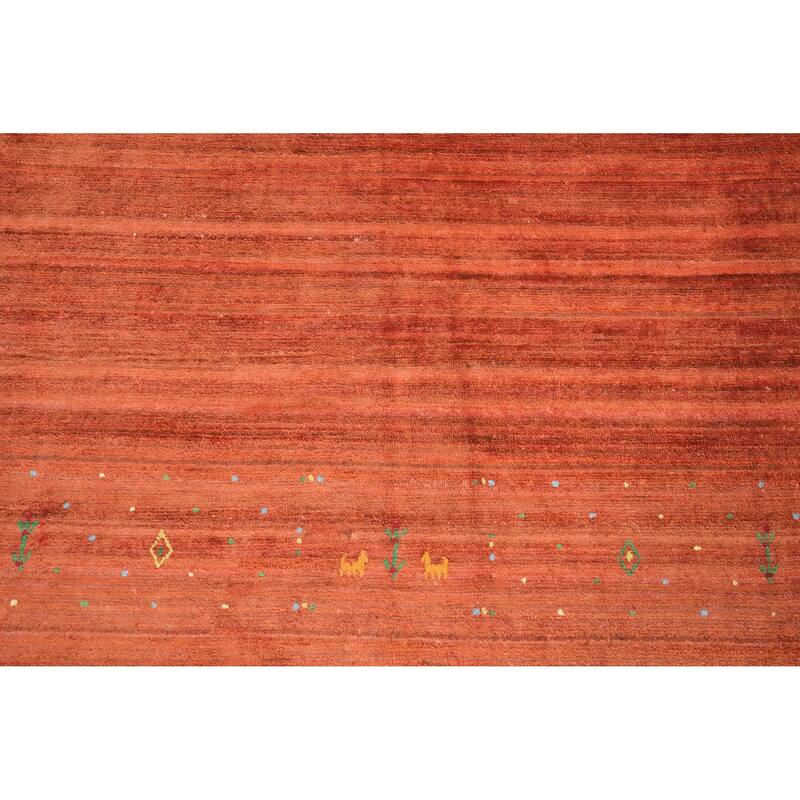 Hand Knotted Oriental Viscose Silk Carpet Tribal Animal Pictorial Oranges & Rust Gabbeh Area Rug - 11' 6'' X 8' 8''