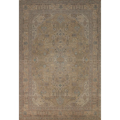 Geometric Tabriz Persian Area Rug Handmade Brown Wool Carpet - 8'2"x 11'9"
