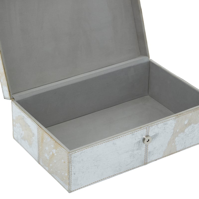 Gray, Silver or Gold Leather Handmade Cowhide Storage Box with Silver Foil Accents (Set of 2)
