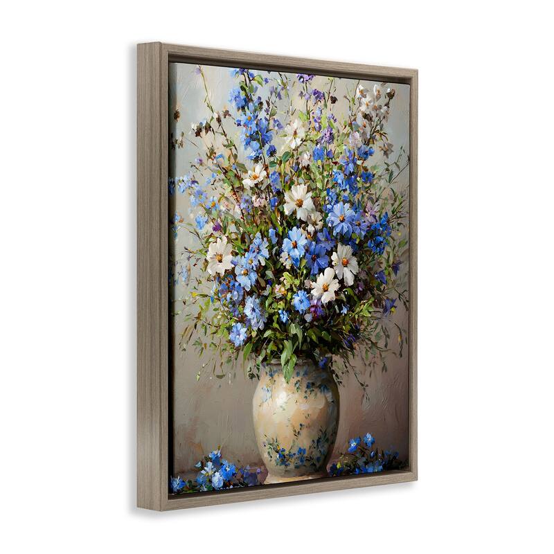 Stupell Cerulean Flower Bouquet Framed Floater Canvas Wall Art Design By Franklyn Gregory