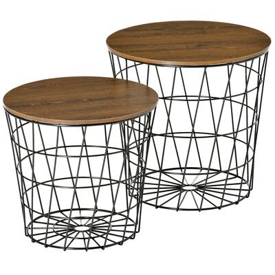 End Tables Set of 2, Nesting Tables with Storage, Round Accent Side Tables with Removable Top for Living Room