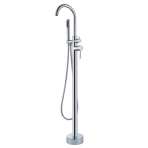 Lanbo Freestanding Bathtub Filler Brushed Nickel Faucet Brass Swivel Spout Handheld Showerhead