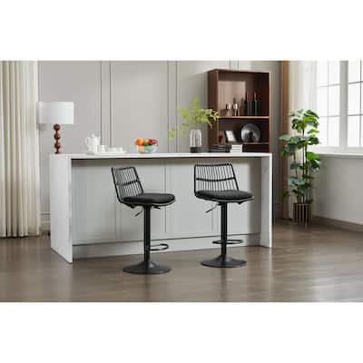 Set of 2 Counter Height Bar Stools, Adjustable Height Rattan Swivel Bar Stools, Dining Bar Stool with Footrest and Backrest