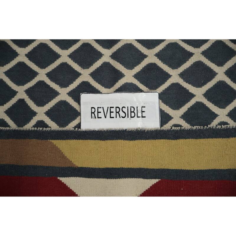 Hand Woven Oriental 100% Wool Carpet Southwestern Modern Multi-Colored Kilim Area Rug - 9' 10'' X 6' 8''