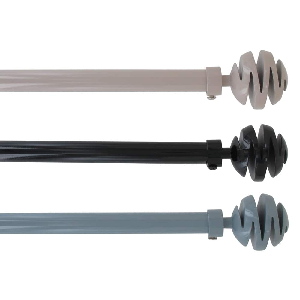 Adjustable Single Curtain Rod 50"-82" with Spiral Finials and Brackets, Available in Taupe, Gray, or Black
