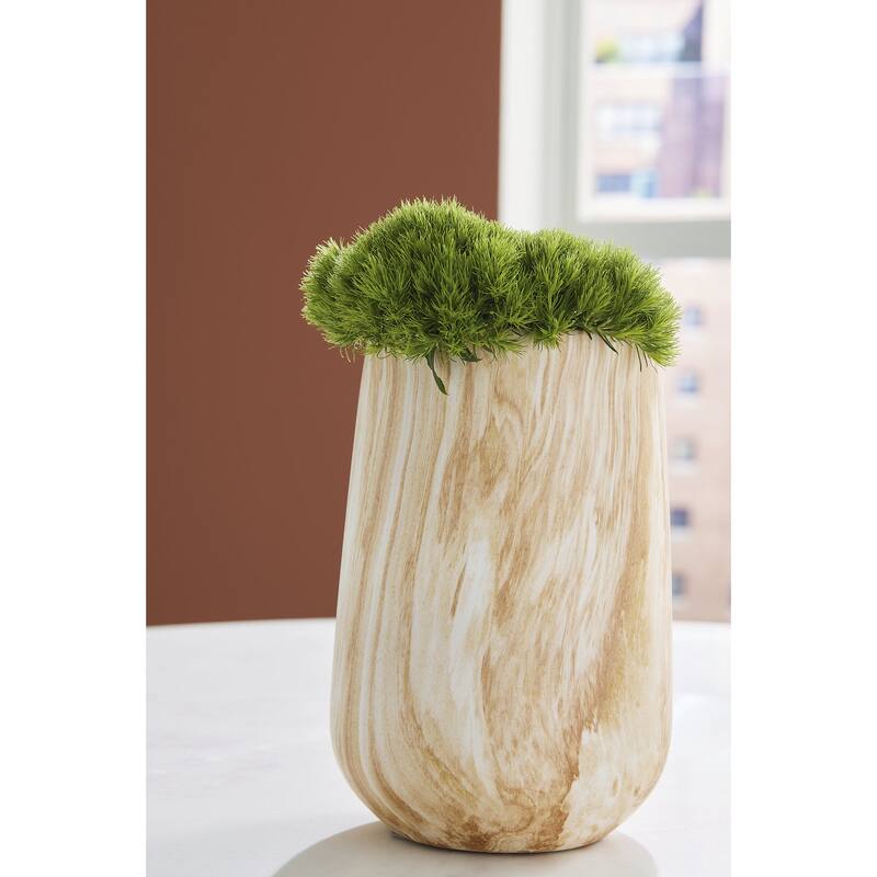 Signature Design by Ashley Cammen Tan/White Vase - 7.88" W x 7.88" D x 10" H