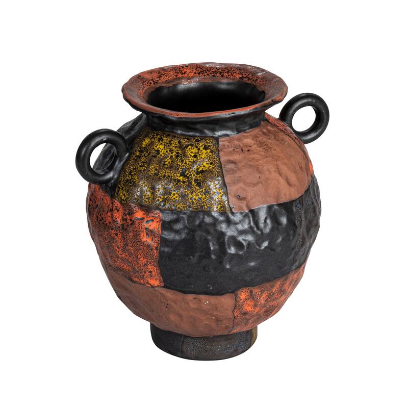 Textured Stoneware Vase with Handles and Reactive Glaze