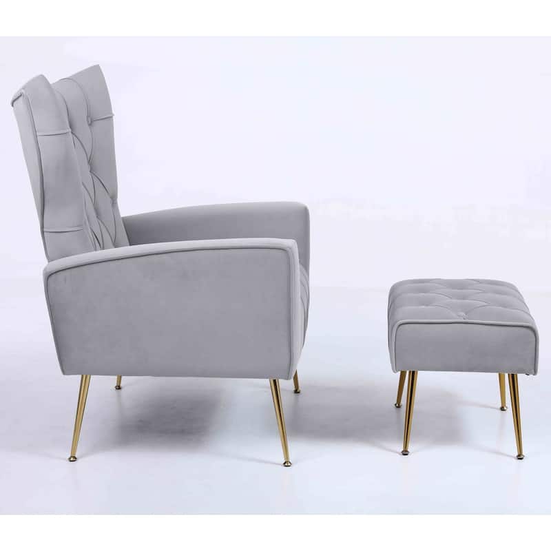 Modern Upholstered Accent Chair with Ottoman and Metal Legs for Living Space