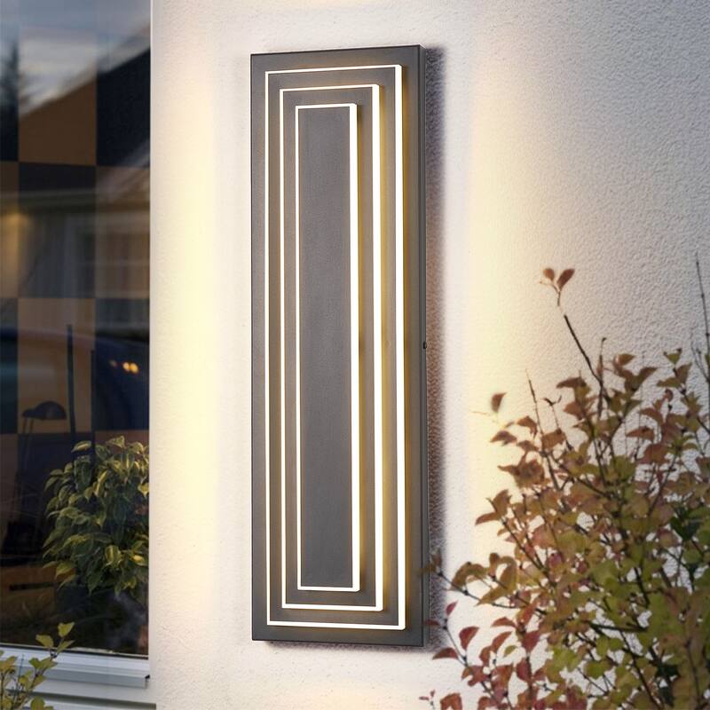 23.6 in Modern Long Outdoor Wall Lights Exterior Lights for House,LED Outdoor Wall Large Front Porch Light Fixture - Black - Black