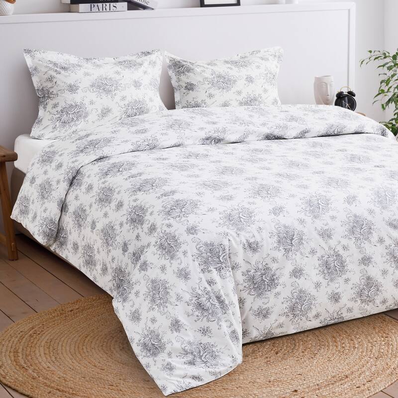 Floral Etching Cotton Duvet Set Gray
