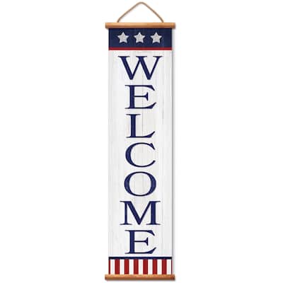 Patriotic Welcome Indoor/Outdoor Vinyl Hanging Entryway Sign Made in the USA Reusable Easy Wipes Clean Easy Storage