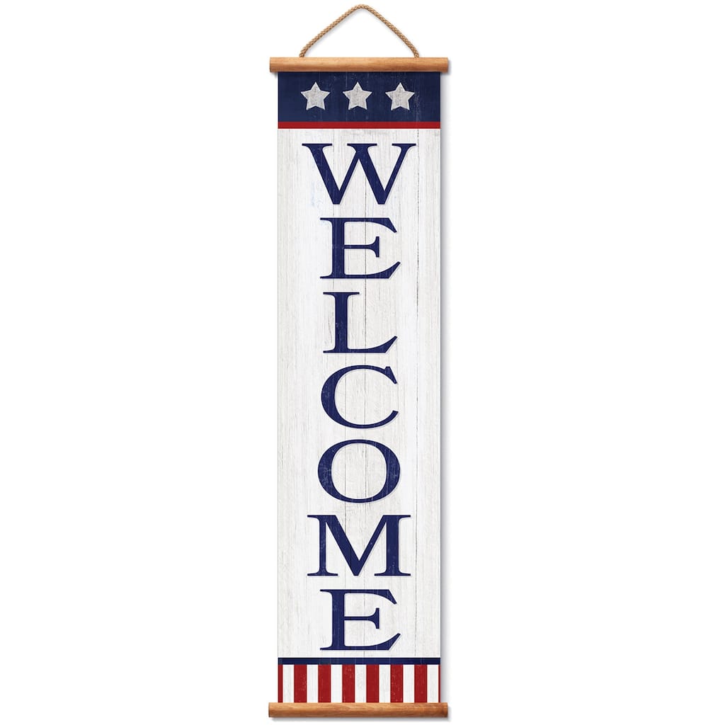 Patriotic Welcome Indoor/Outdoor Vinyl Hanging Entryway Sign Made in the USA Reusable Easy Wipes Clean Easy Storage