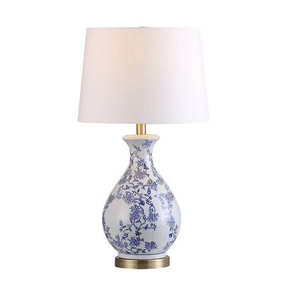 Renwil Isando Table Lamp with Drum Shade, Glazed White and Blue