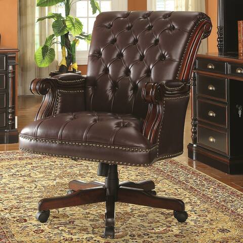 Executive Traditional Design Plush Rolled Back Button Tufted Office Chair with Nailhead Trim