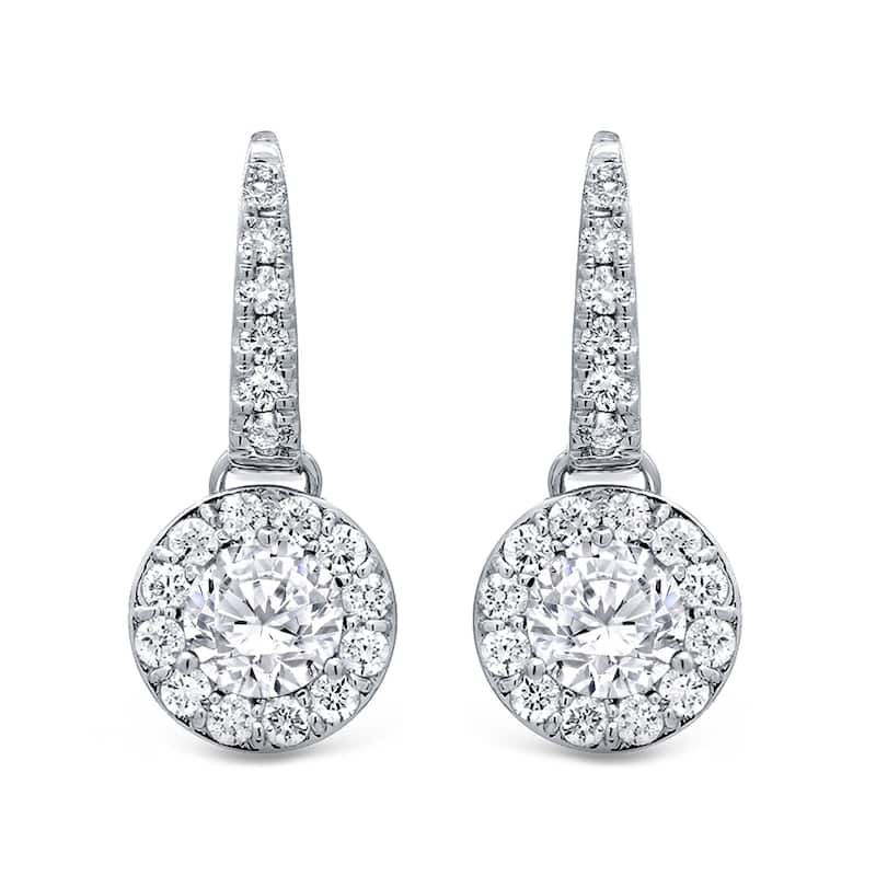 Auriya 14k Gold Round 2ct TDW Diamond Halo Dangle Earrings by Auriya (H-I, SI1-SI2)
