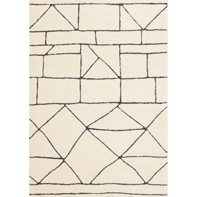 Teagan Collection - Cream Black Geometric Lattice Area Rug