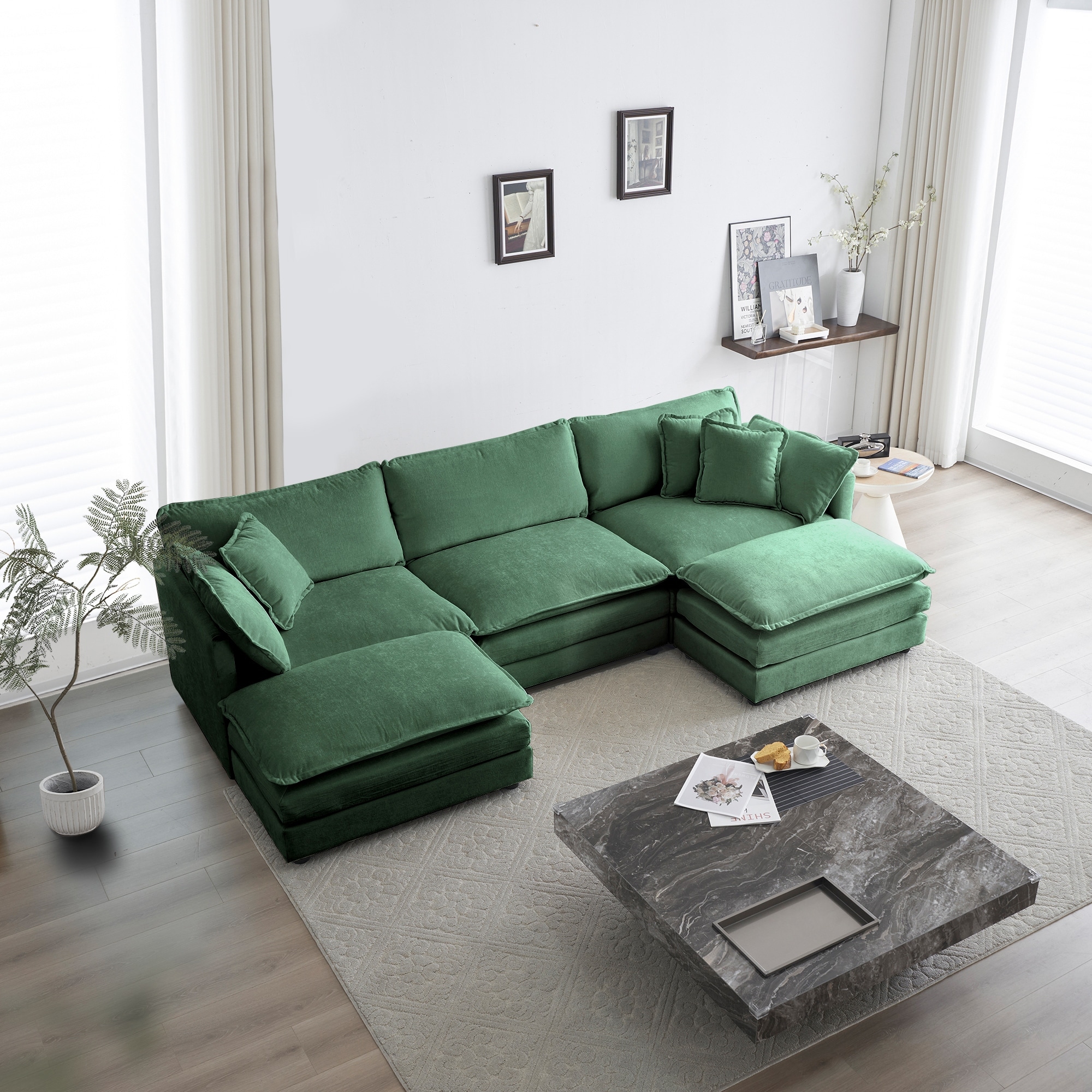 Green u cheap shaped sectional