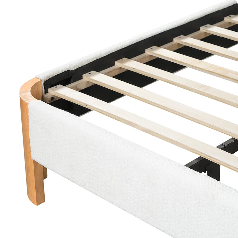 Christopher Knight Home - Modern Boucle Upholstered Platform Bed with Built-In Floating Shelves