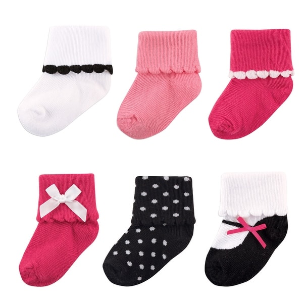 slide 1 of 1, Luvable Friends Baby Girl Newborn and Baby Socks Set, Pink Black Pink Black - 0-6 Months