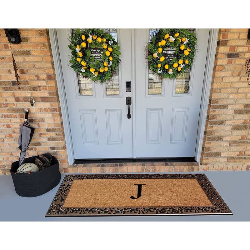 A1HC Natural Coir Monogrammed Door Mat For Front Door, 30"X60", Anti-Shed Treated Durable Doormat for Outdoor Entrance