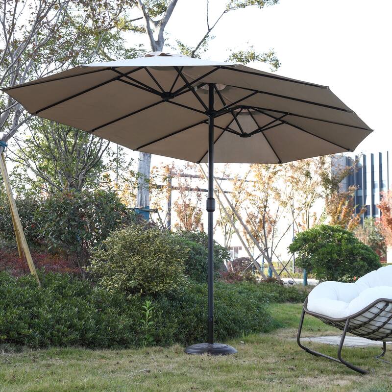 14.8 Ft Double Sided Outdoor Umbrella Rectangular Large with Crank ( khaki )
