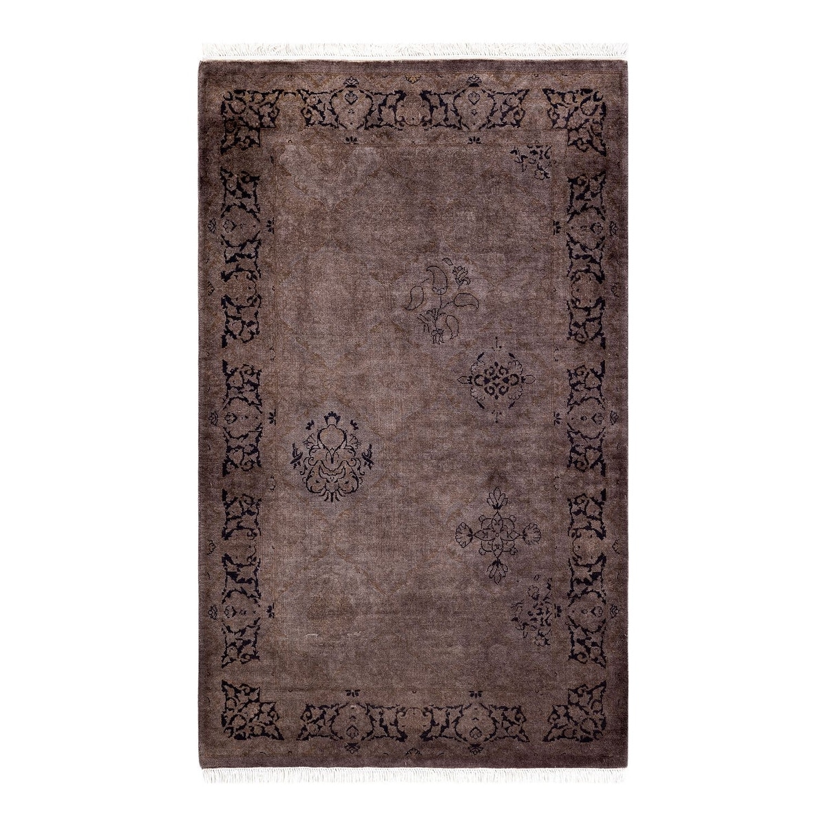 Overton Hand Knotted Wool Vintage Inspired Modern Contemporary Overdyed Brown Area Rug - 3' 2" x 5' 4"