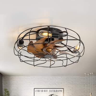 19-in Black Low Profile Industrial Caged Ceiling Fan with Remote Control(7-blade)