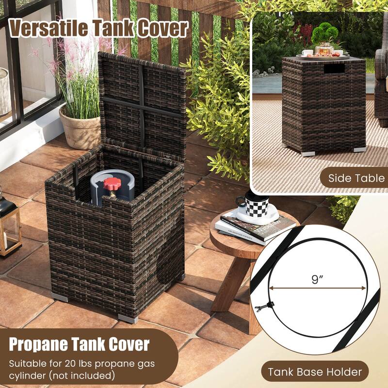 Costway 2 PCS Outdoor Rattan Fire Table Set with Tank Cover Tempered - See Details