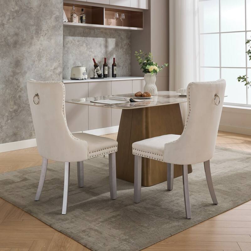Roomfitters Upholstered Dining Chairs Set of 2 with Nailhead Trim and Wood Legs, Modern Side Chairs for Kitchen