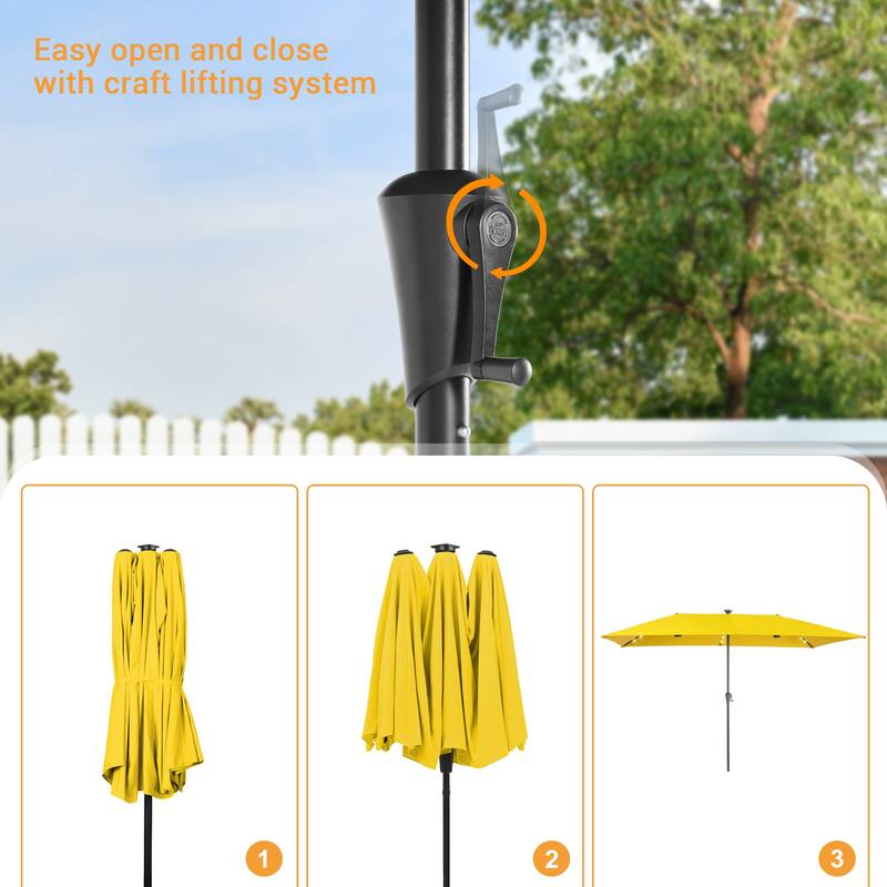 LIVOOSUN 11x7Ft/10x6.5ft LED Large Double-Sided Rectangular Outdoor Patio Market Umbrella with Crank, Navy Blue