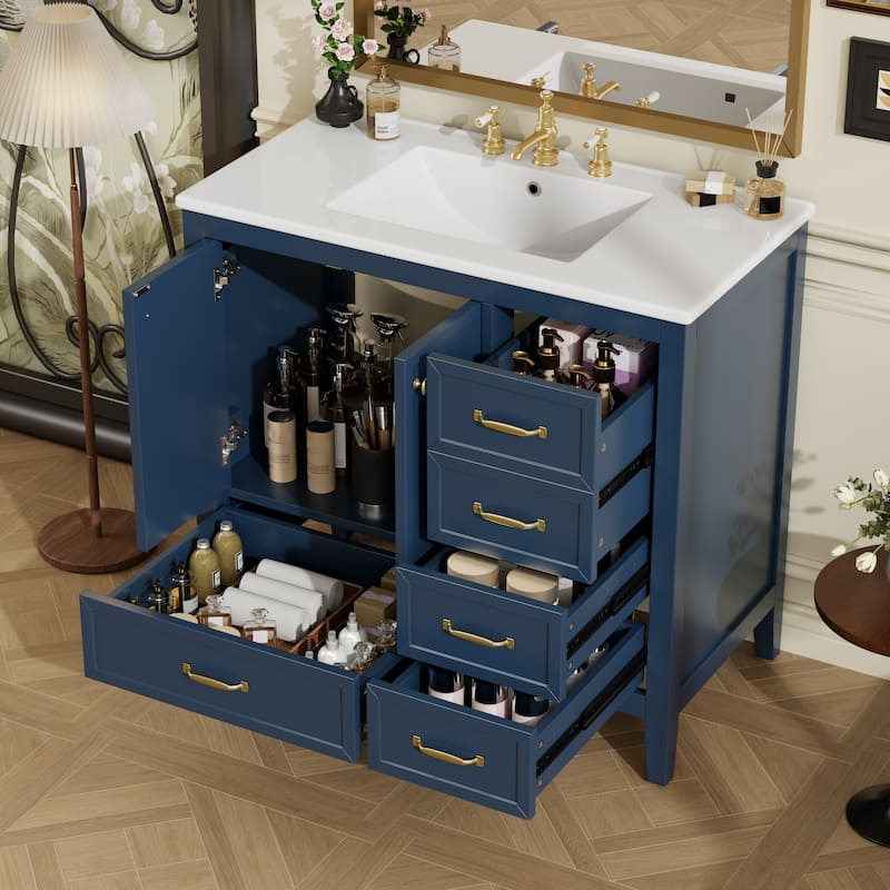 Christopher Knight Home-Lyrissa 36" Bathroom MDF Vanity with Sink - Blue
