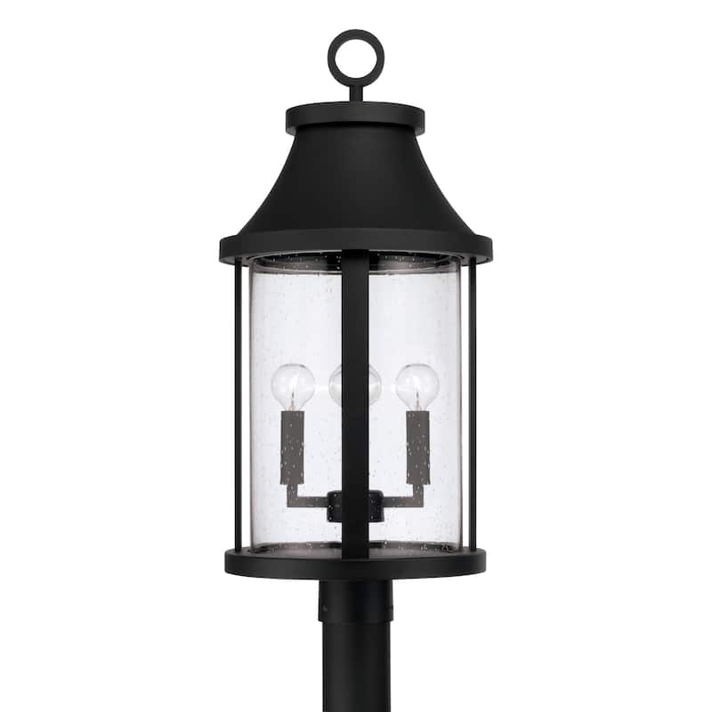 15.50"W x 20.75"H 4-Light Outdoor Cylindrical Post Lantern in Black with Seeded Glass - 12"W x 25.75"H