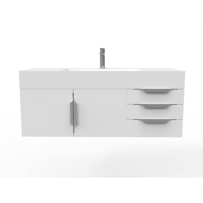 Amazon 48" Wall Mounted Bathroom Vanity Set with White Solid Surface Top - White - Brushed Nickel Finish