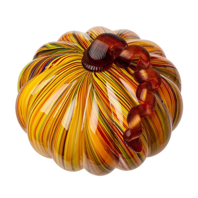 Glitzhome Multi Striped Fall Harvest Glass Pumpkins Halloween Thanksgiving Festival Decorations