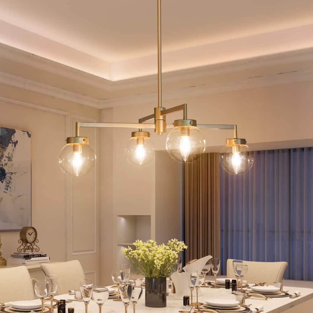 Mid-Century Modern 4-light Sputnik Chandelier Adjustable Gold Ceiling Lights with Glass Globe