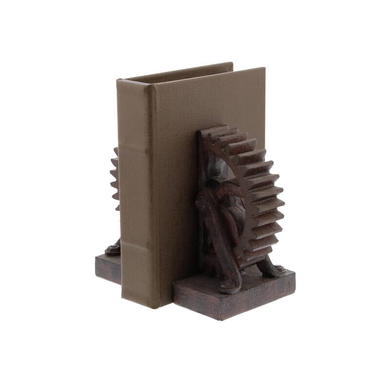 Polystone Gear Decorative Bookends - Set of 2 Brown - Roche River Decor